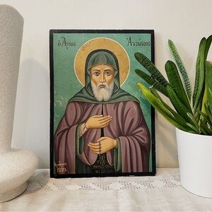 Vintage Greek Orthodox Icon – Saint Anthony (1970)